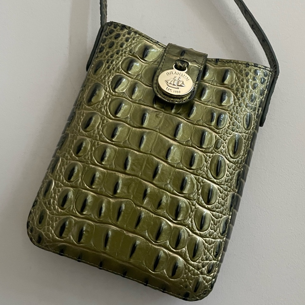 Brahmin Green Crocodile Embossed Crossbody Bag